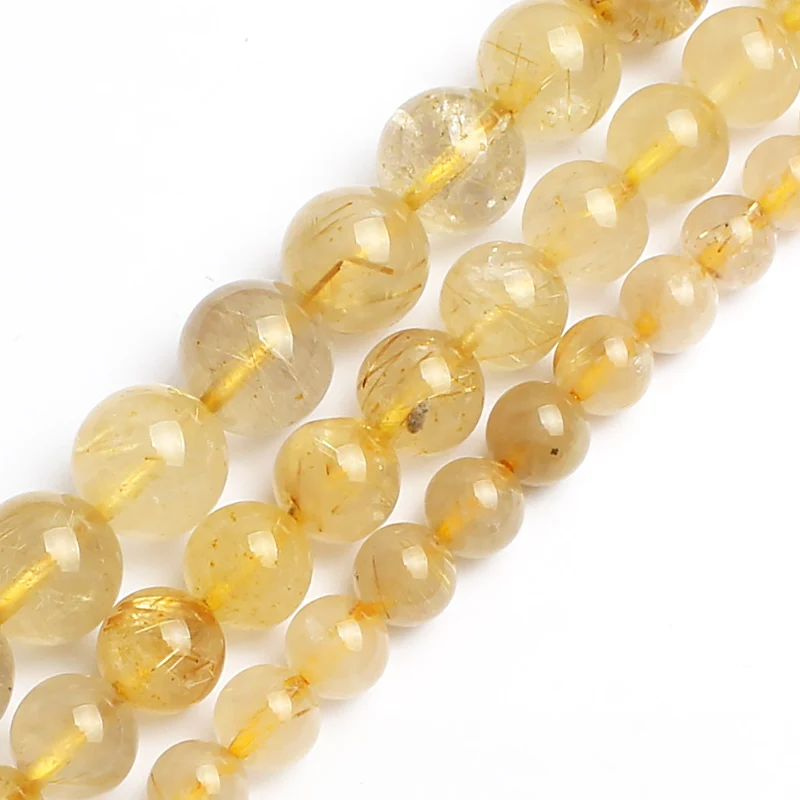 

Semi-precious Natural Stone Beads 4/6/8/10/12MM Golden Rutilated Quartz Round Beads For Jewelry Making Bracelet