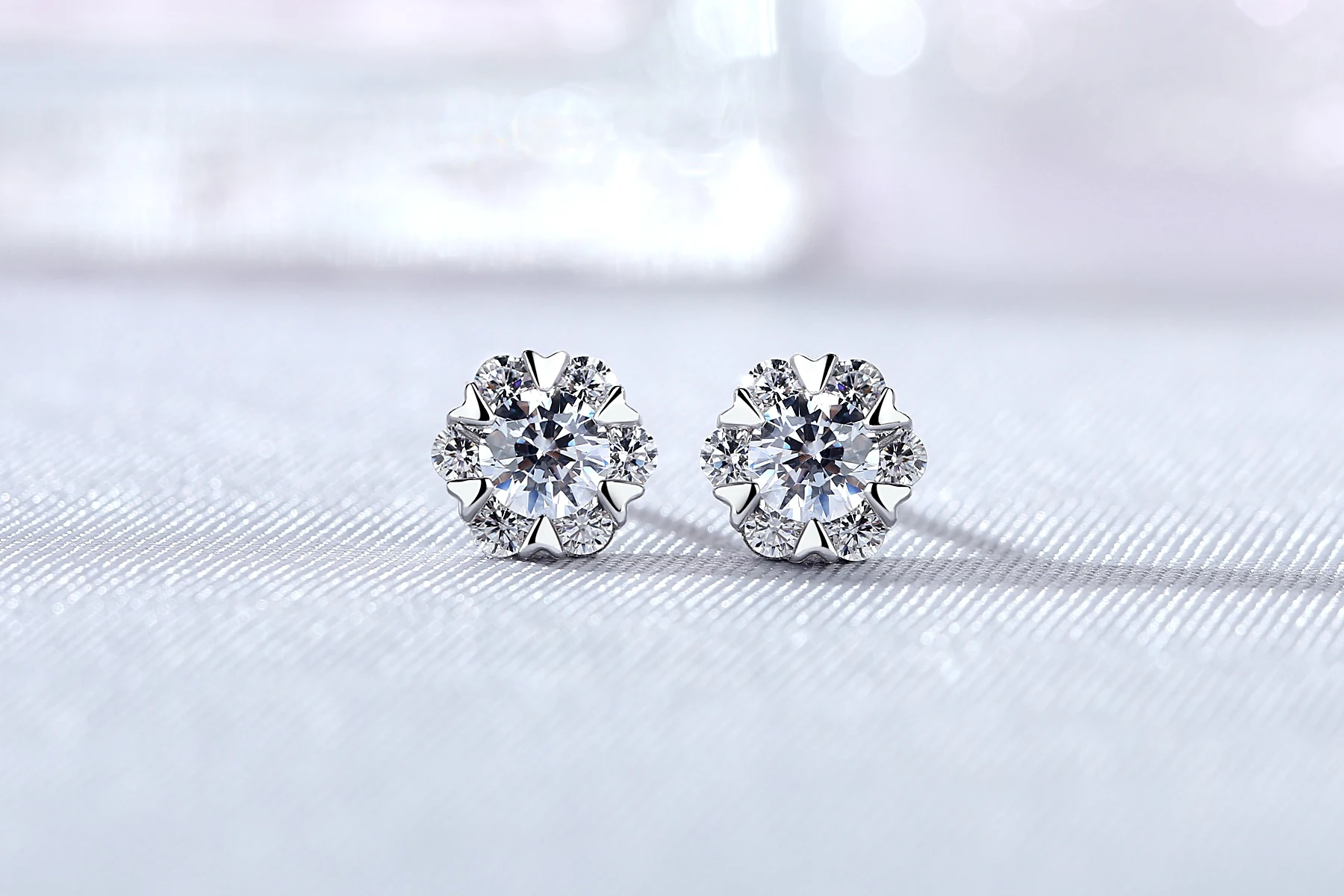 Elegant popular 925 sterling Silver flower stud earring CZ jewelry sets for women jewlery(图1)