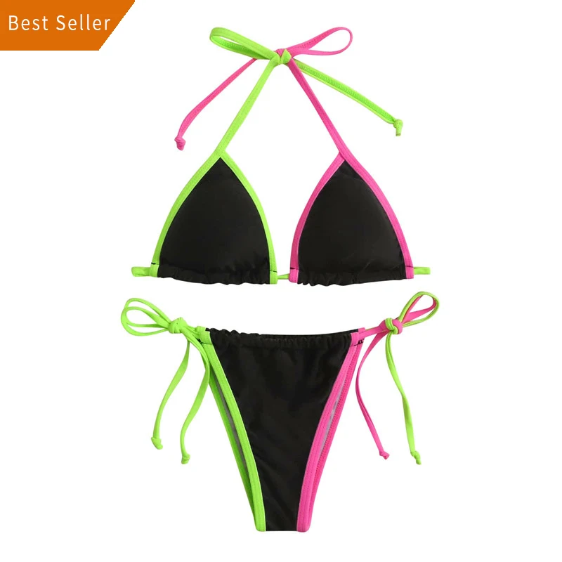 

Wholesale Bandeau 2 Piece Women Swim Suit Set Crochet Girl Micro Cover Ups Custom Sexy String Bikini, Customized color