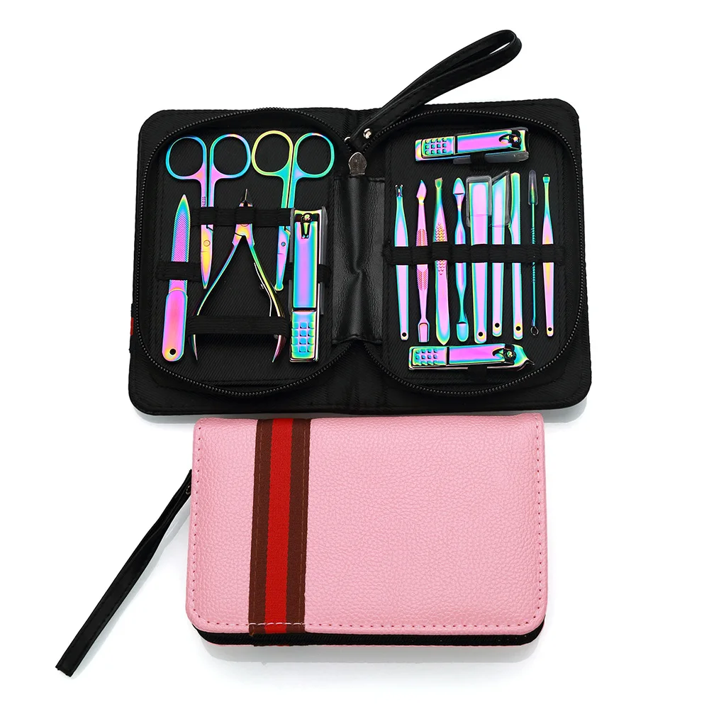 

Magic Color Nail Clippers Set Lady Gift Portable 16pcs Manicure Set For Pedicure and Beauty Facial Tools With Case