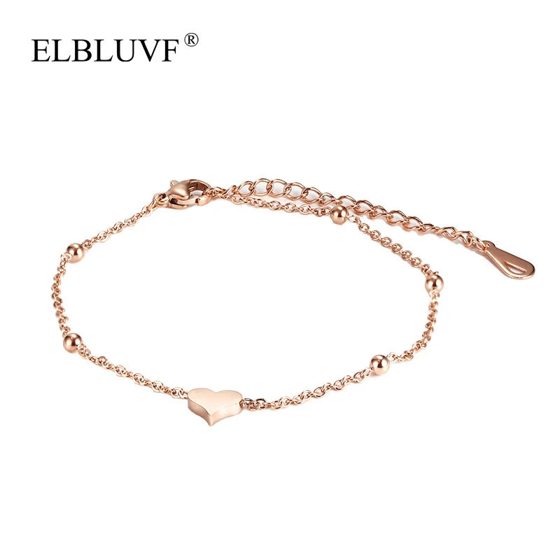 

ELBLUVF Free Shipping Stainless Steel Rose Gold Plated Fashion Love Heart Bracelet For Women