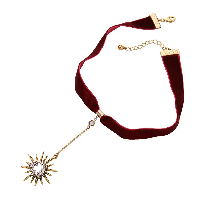 

xl01240a New Trendy Gold Star Pendant Choker Jewelleries Red Velvet Choker Necklace