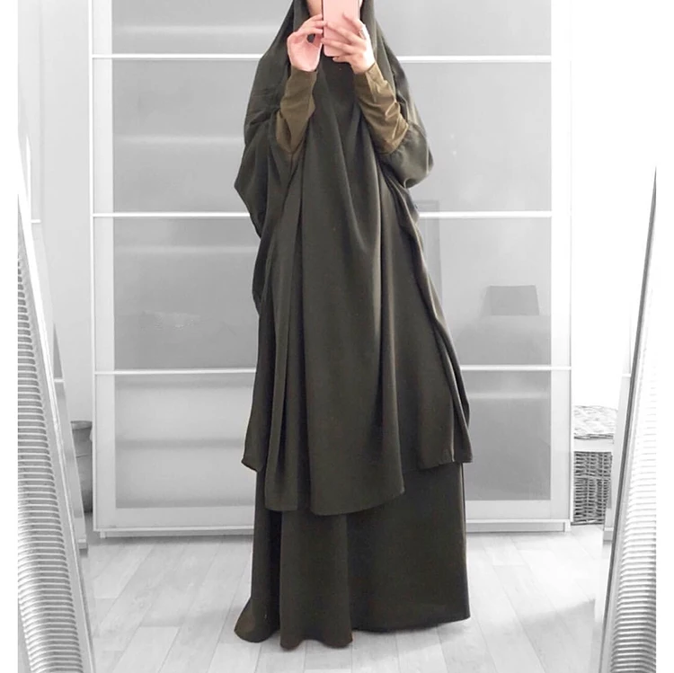 

2021 Latest Muslim Dubai Islamic Clothing EID Women 2 piece Nida Robe Hijab Jilbab Ramadan Prayer Dress Abaya, 9 colors in stock accepted customzied design