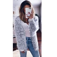 

2019 Winter Mohair Sweater Thin Solid Color Loose Long-Sleeved Fluff Knit Cardigan Women