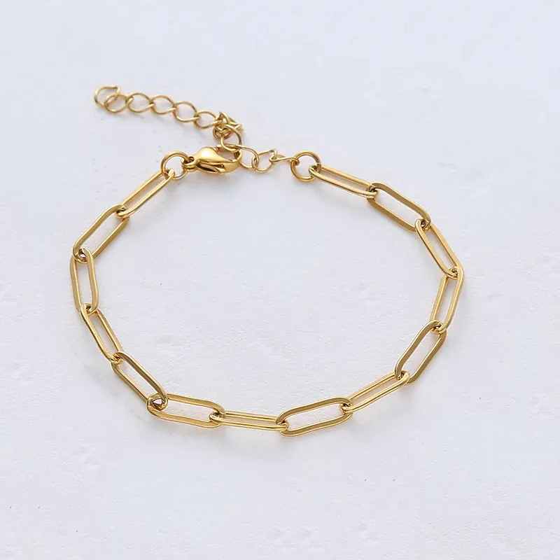 Chain Acero Inoxidable 18k Gold Plated Paperclip Chain Stainless Steel Bracelets