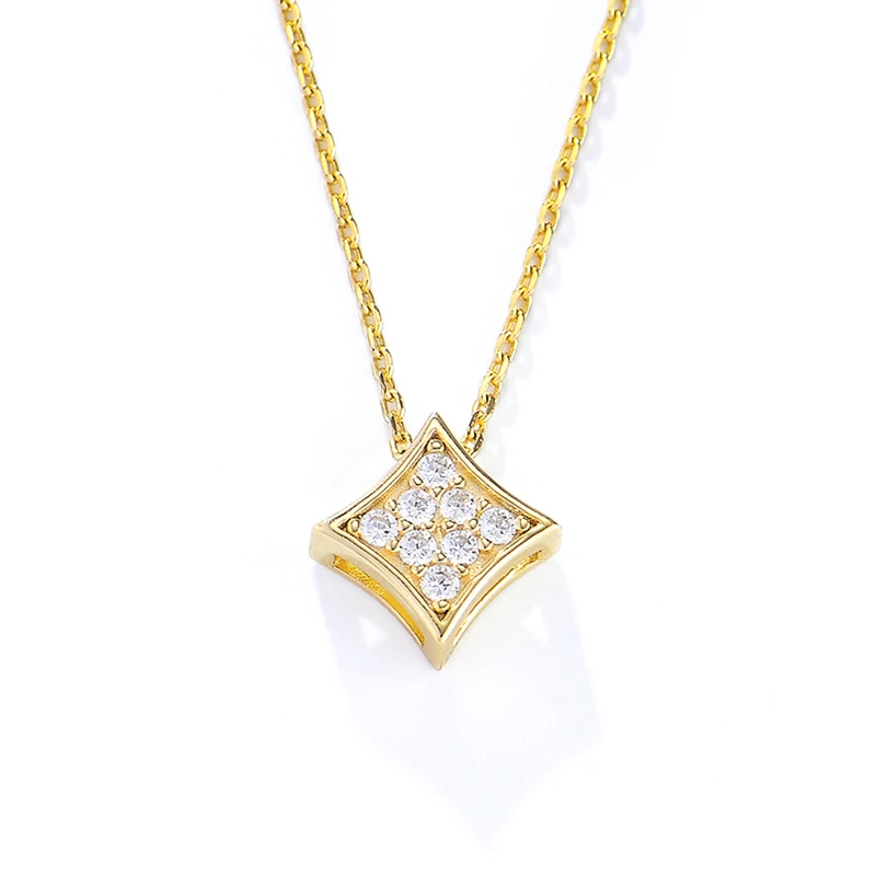 Fashion 925 Srterling Silver Geometric Square Zircon Pendant Necklace Jewelry
