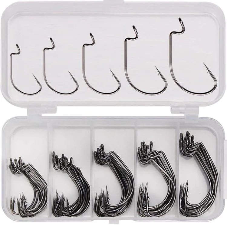 

GASTORNI 50 PCS Wide Gaps Offset Worm Hooks Jig Fishing Hooks Set Fishhook Bass For Fishing Lure