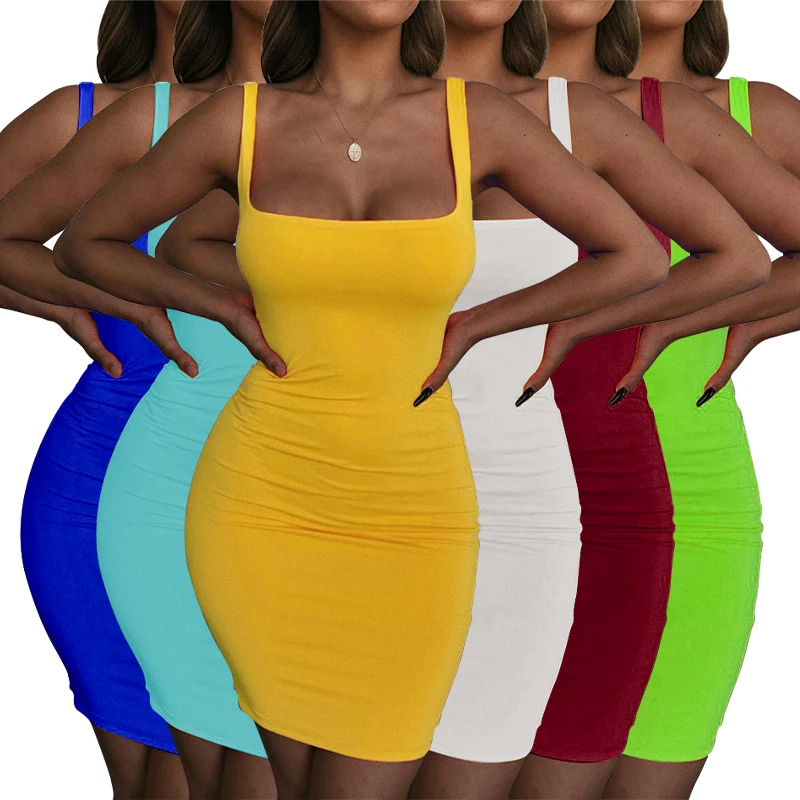 

11 Colors Vest Custom Candy Solid New Women Summer Sexy Birthday Dresses 2021 New Arrivals Dress, Red white navy green