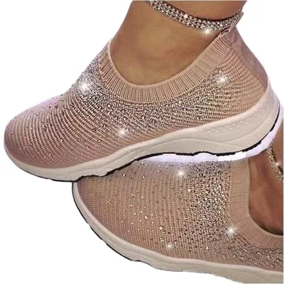 

With drill fly knit sneaker new net shoe Spring and autumn winter women's shoes low heel net casual shoes wholesale, As shown in figure