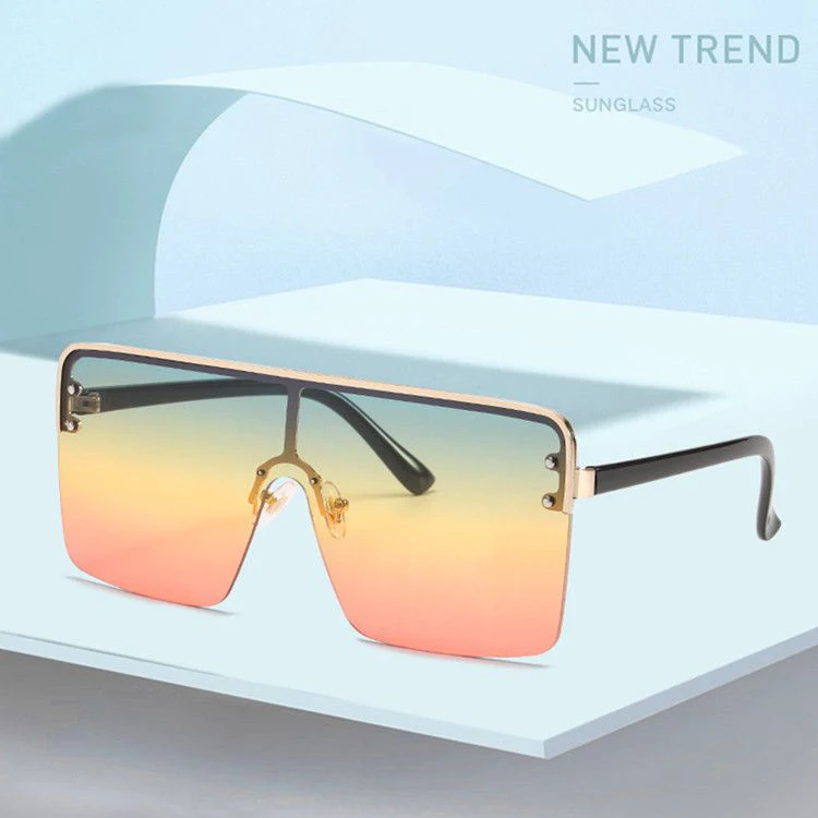 

2021 Fashion Vintage Oversized One Piece Lens Sun Glasses Custom Logo Design Women Man Gradient Sunglasses