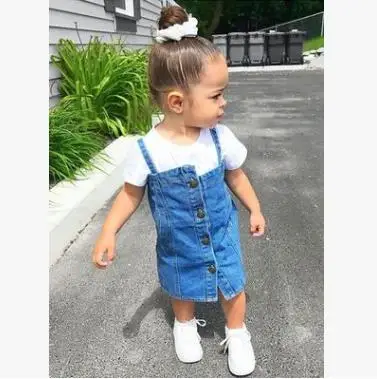 

New girls cotton solid color short-sleeved T-shirt irregular denim camisole skirt summer clothes children