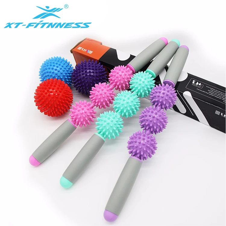 

Hotsale neck body back yoga muscle self massage roller stick, Pink purplr green
