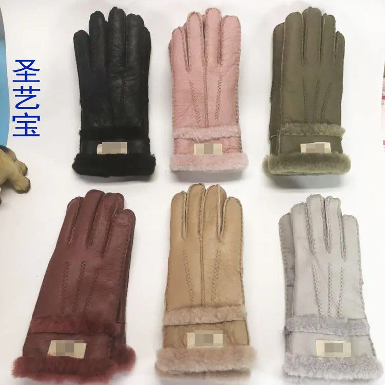 

women's sheepskin mitten two layers wool winter outdoor cycling fur integrated warm mitten, As picture