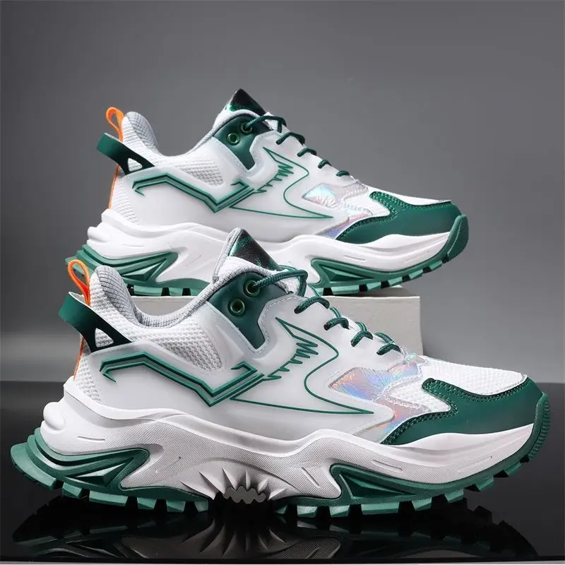 

Fashion stylish green white light breathable mesh height increasing chunky sneakers shoes for men new styles, Various colours optional