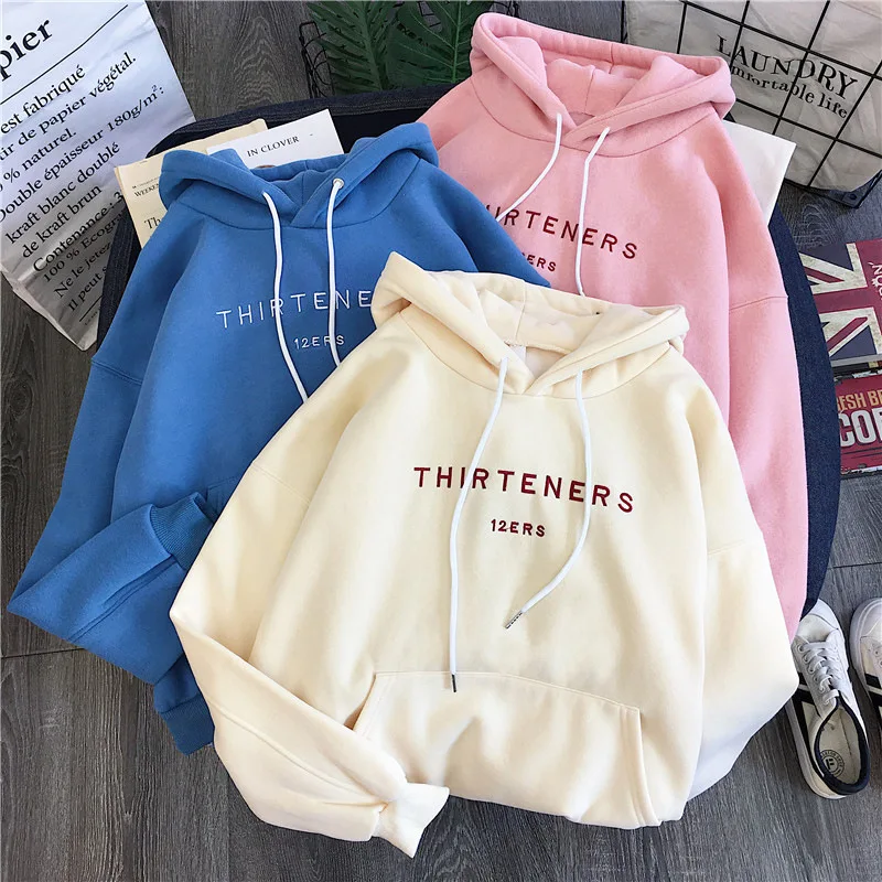 

XQM Loose Cotton Long-Sleeved Women'S Sweater Korean Letters Women'S Top Embroidery Sports Hooded Sweater