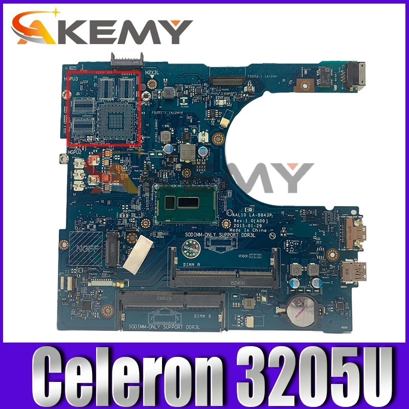 

Original Laptop motherboard For DELL 5558 Celeron 3205U CN-0M94D0 0M94D0 LA-B843P SR215 DDR3 Mainboard