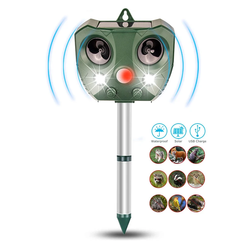 

Solar Ultrasonic Animal Repeller rohs Waterproof Outdoor Animal Repeller Scare Wild Animals Away Like Deer Raccoon Squirrel Bird, Army green