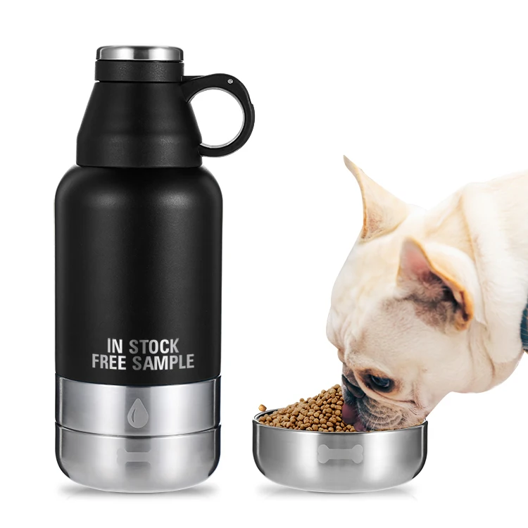 

wholesale 3 in 1 32oz logo custom double wall stainless steel dog bowl water bottle powder coated feeding bowl with box, Customized color