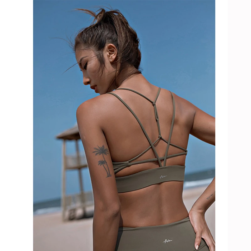

2021 high quality custom logo multicolor cross back bra sport sexy Mesh Pretty Cross Strap yoga bra, Customized colors
