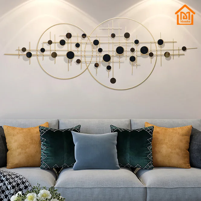 

Light luxury and iron art living room soft wall decoration sofa background decorative pendant 3D bedroom wall hanging, Gold