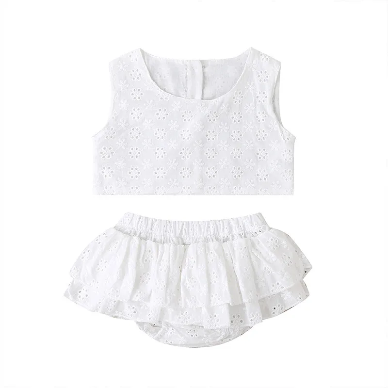 

Hot Sale Baby Clothes Sets Shoulder - Strap White Top&White Bloomer Baby Girl Outfits for Summer, Picture