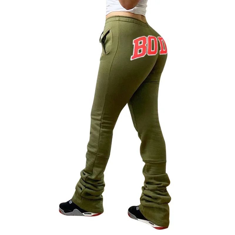 

European and American autumn and winter women's new solid color elastic high waist pleated drawstring casual pile pants, White, gray, black, army green