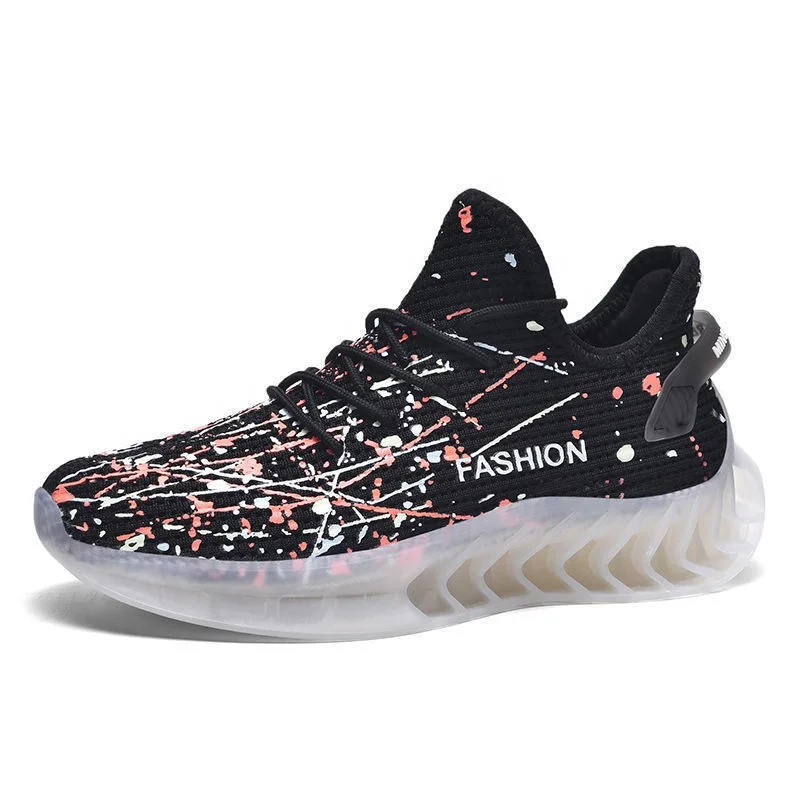 

Outdoor breathable sports shoes summer fashion cool fluorescent shoes men, Black white