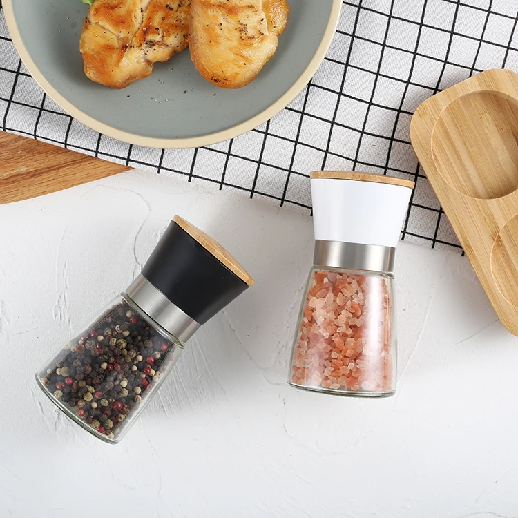 

Cooking Tools Manual Spice and Herb Mill Adjustable Ceramic Burr Salt and Pepper Grinder Set with Bamboo Base