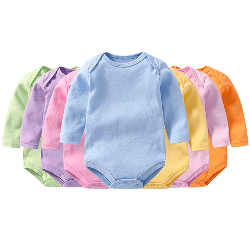 

Customize Logo 0-2Years Blank Rompers 100% Cotton Newborn Baby Clothes Bodysuit Long Sleeve Outfit For Boys Girls M2047