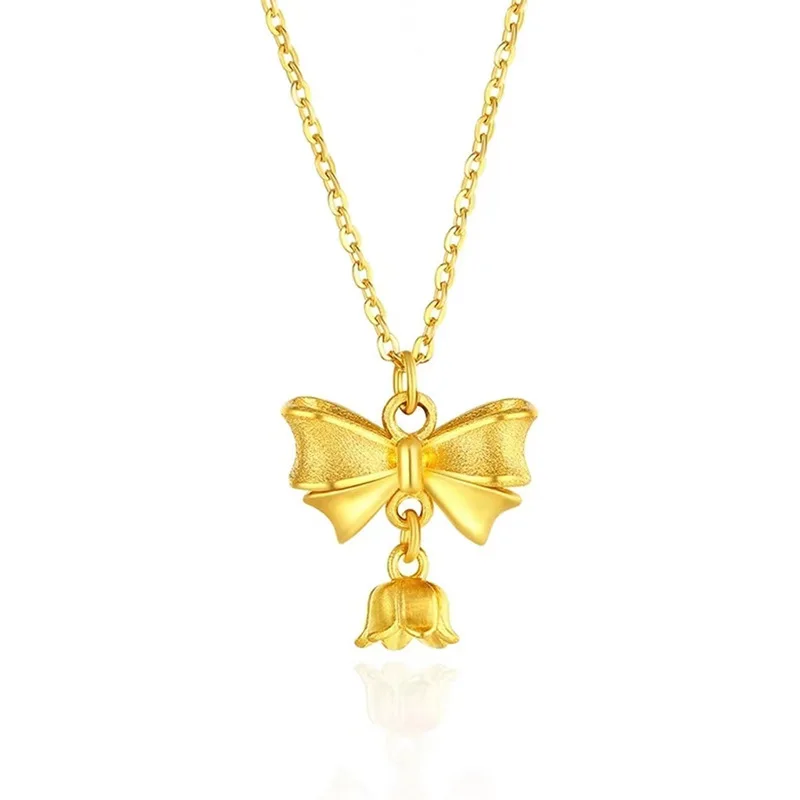 

Xiaohongshu Same Style Orchid Bell Flower Necklace Brass Gold Plated Bow Pendant Girls Girlfriends' Gift Choker Gift
