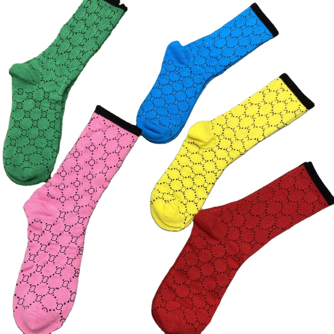 

Box Socks for Women Men Colorful 5 Pairs Mid Tube Jacquard Designer Sock Luxury Letter Printing Unisex Cotton Socks