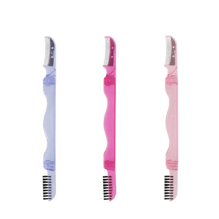 

New Style Double Ends Eyebrow Comb Stainless Steel Foldable Eyebrow Brush, Pink, hot pink, purple