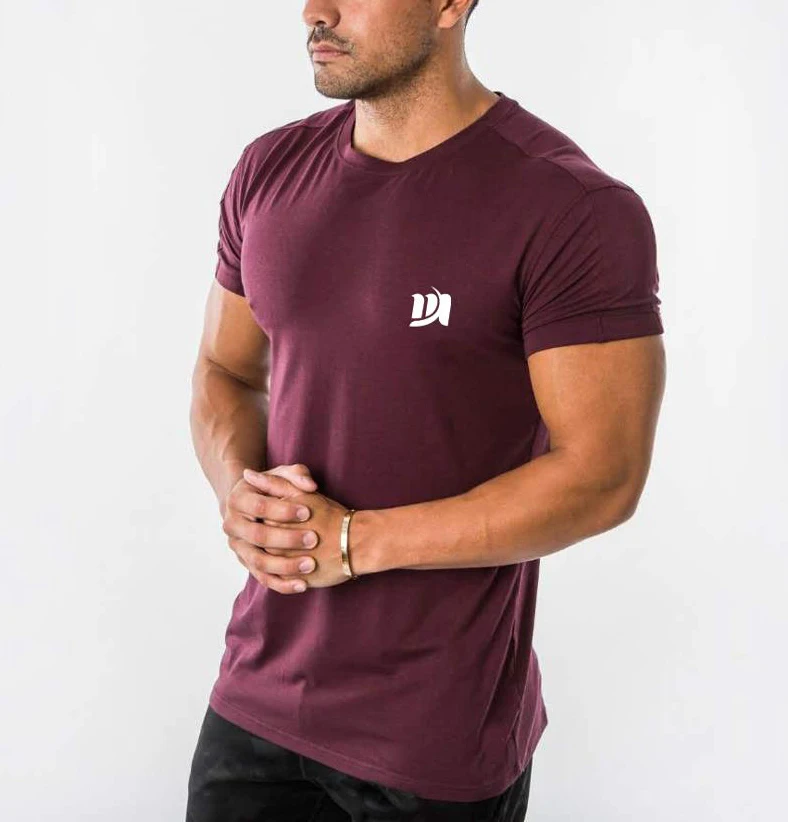 

3073 Mens Gym tshirt Red Fitted Top With Label Custom