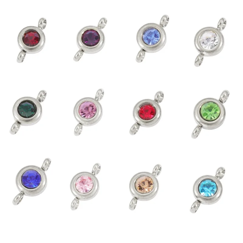 

DIY Accessories Birthstone 6.5mm Double Circle Birthstone Wholesale Stainless Steel December Birthday Stone Pendant