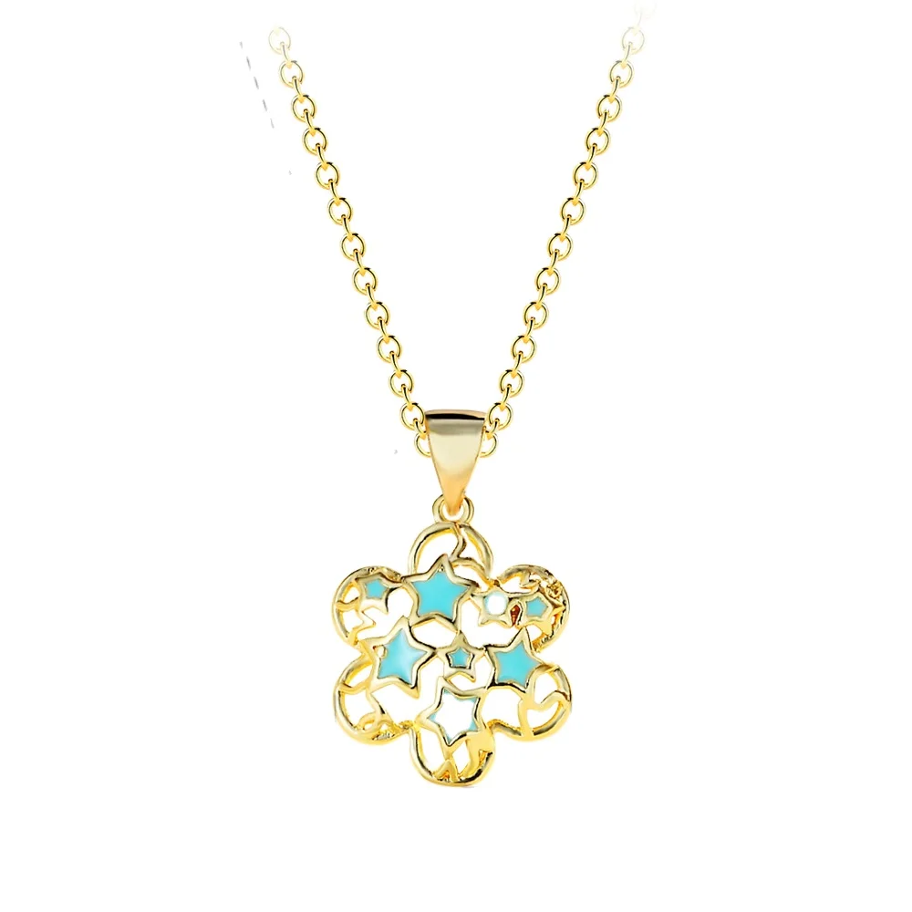 

New Arrivals charm girl tiny necklace metal flower shape five star pendant necklace for women, Gold color