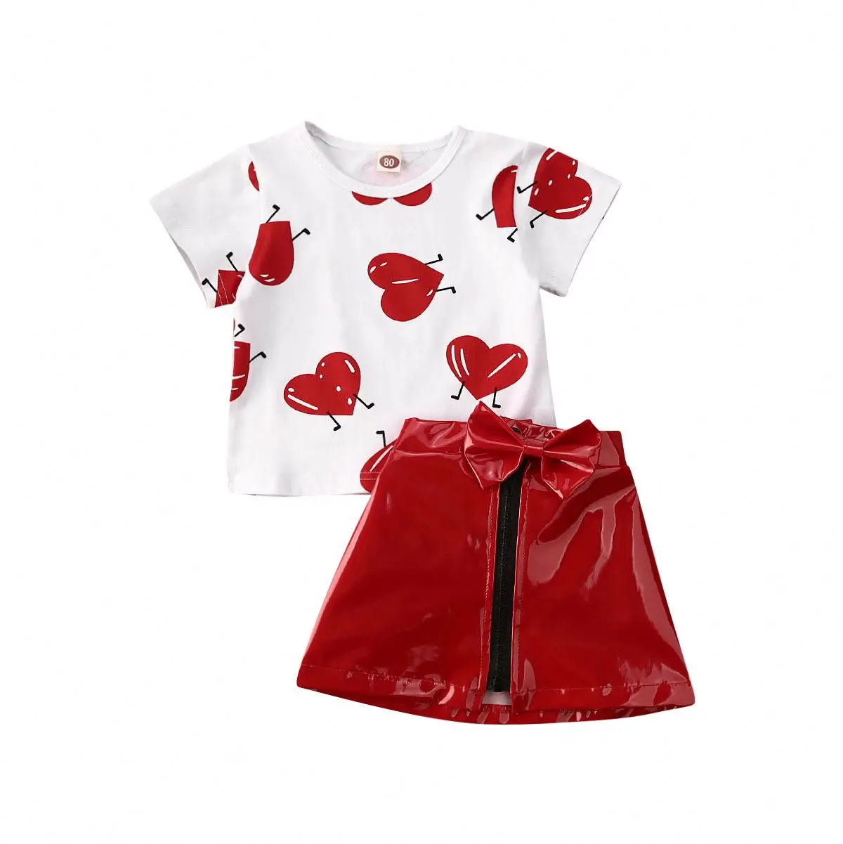 

New Toddler Kid Baby Girl Valentine Clothes Love Top T-shirt Leather Skirt Outfits Kids Valentine's Set 1-5Y, As picture