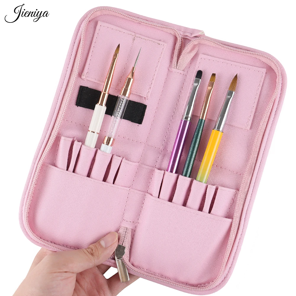 

Jieniya Professional manicure set nail art storage bag 12Pcs pink nail supplies Nail Art Painting Tools Kit with Storage Bag