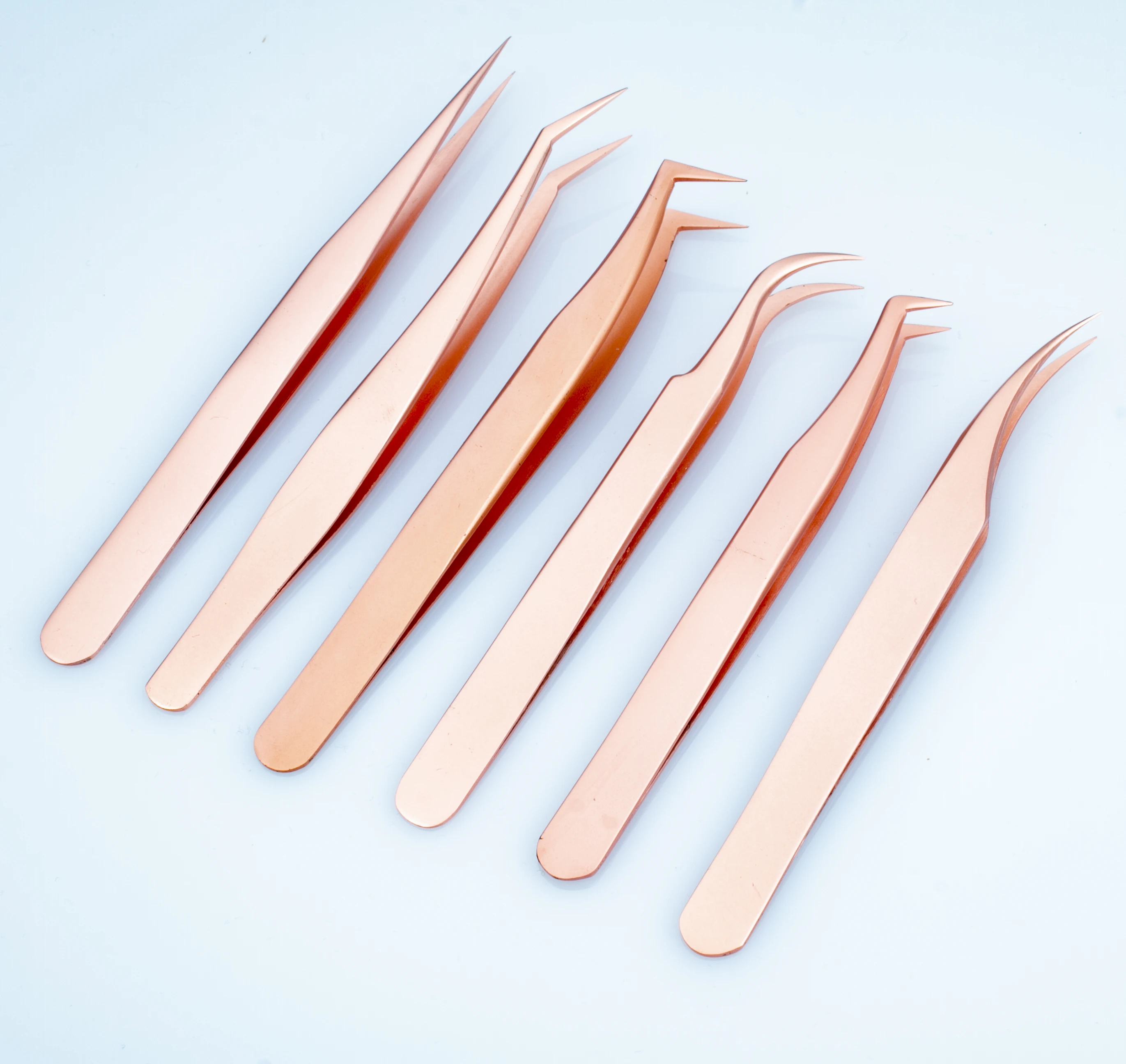 

professional curved clear volume private label stainless steel false 90 rose gold pink custom eyelash tweezers with logo, Customer's choice rose gold