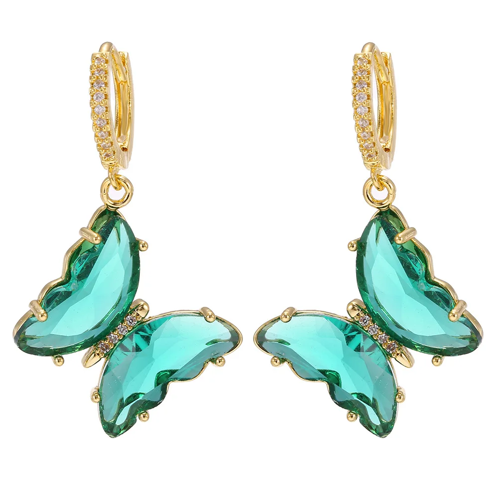 

aquamarine zircon butterfly vintage earring charms micro insert trendy clip on jhumka earrings