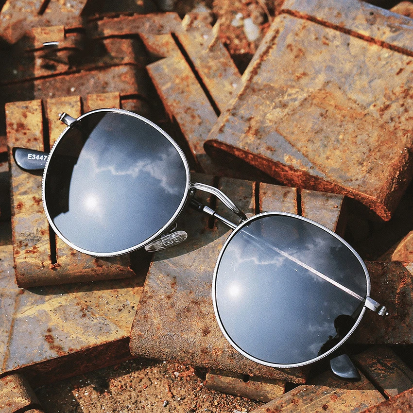

DCOPTICAL 2021 Newest Fashion Metal Rim Sunglasses TAC Lens Thin Frame Round Black Shades Women Vintage Polarized Mirror Lens