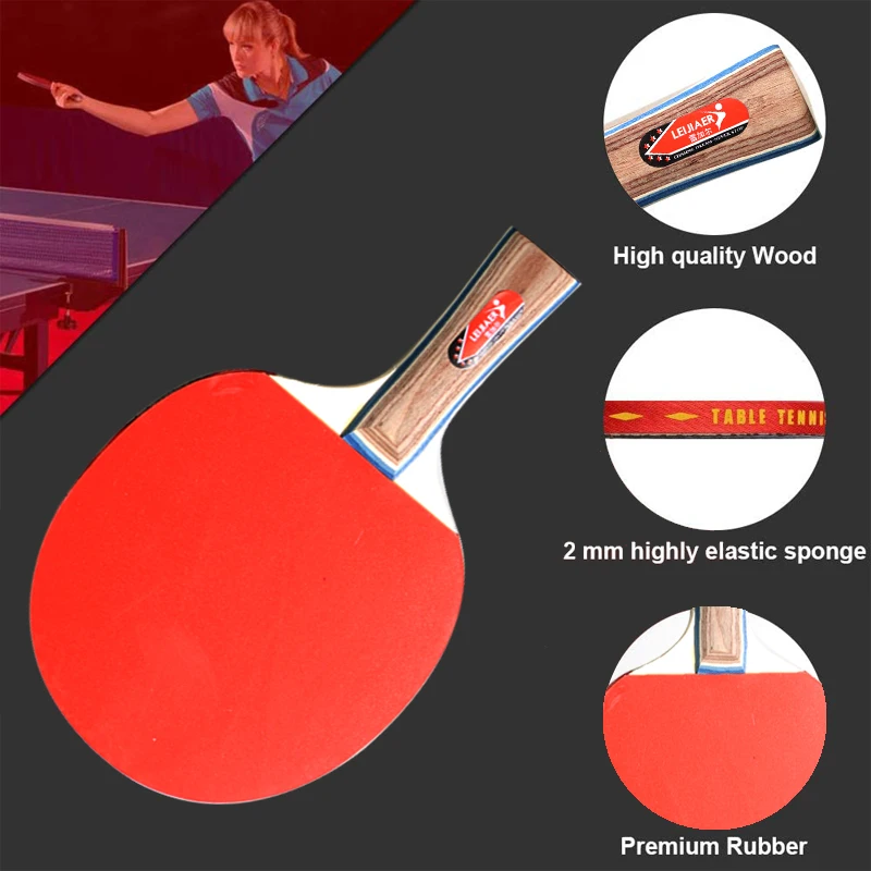 2 Professional Table Tennis Racket Two Paddle Ping Pong Bat 2 Balls Bag Set 