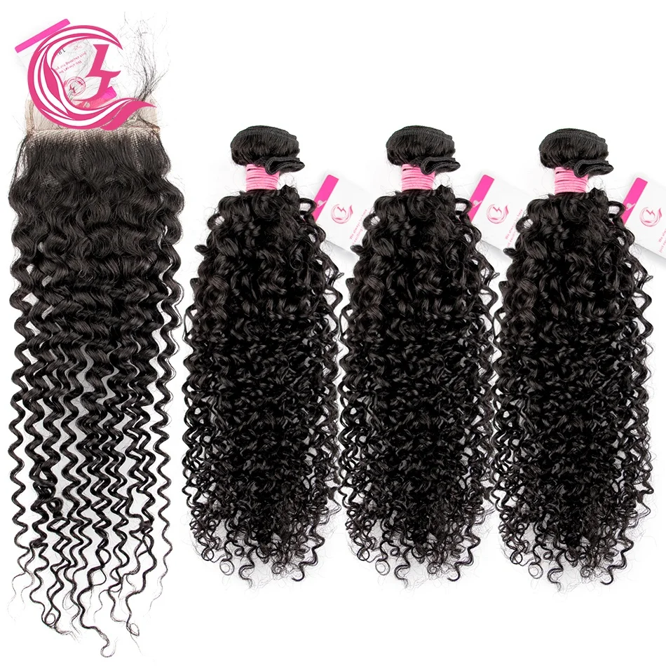 

Peruvian Virgin Weave Hair Double Drawn 12A Short Curly Lenght 20 Jerry Curl Human Hair Extension Bundles With Closure Set