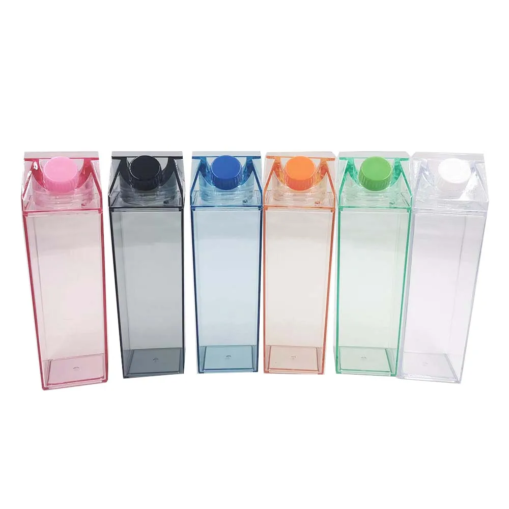 

Super hot 500ml 1L Pink customized logo color milk carton acrylic milk carton tumbler bottle with brush wholesale 2021 2020