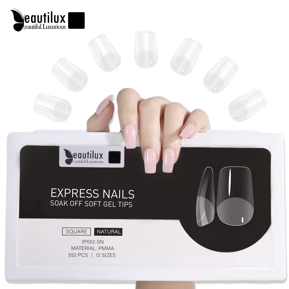 

Beautilux Express Nails SQUARE-NATURAL Gel Nail Tips Soak Off Nail Art Products Finger Over 4 Weeks 3 Years 552pcs/box
