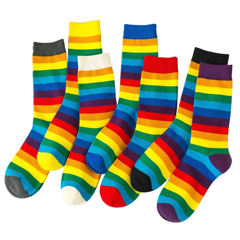 

Women's Tube Socks Summer Korean Style Long Tube Rainbow Socks Striped High Tube Ins Trend Cotton Socks, Picture