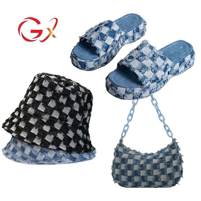 

GX01A60 new trend thick plat ripped denim women's shoes casual slope heel thimble toe sandals women