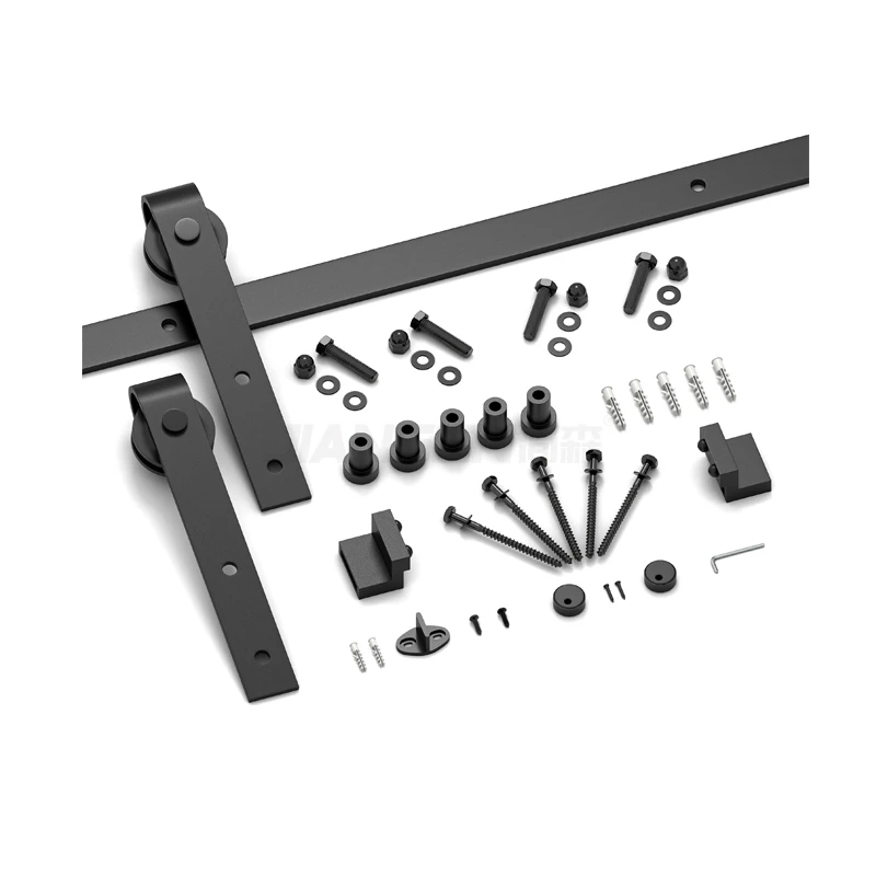 6.6ft/2m Classic Black Single Rail Guide Roller Modern Interior Solid Wooden Sturdy Steel Sliding Barn Door Hardware Kit
