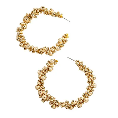 

Jachon New Fashion Trendy Gold Plating Beads C-shaped Drop Earrings Big Geometric Statement Hoop Earrings For Party