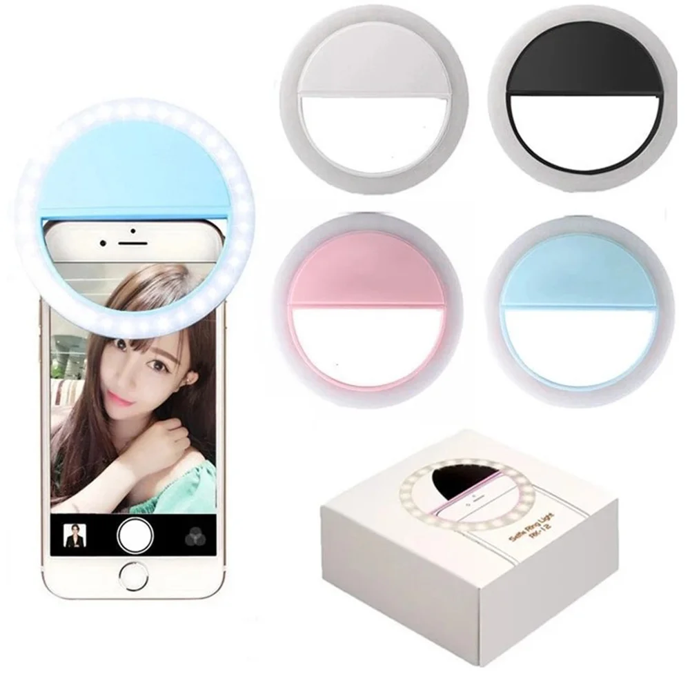 

Portable Mobile Accessories USB Rechargeable Camera Selfie Ring Flash Mobile Cell Phone Selfie Fill LED Light For Selfie, Black/white/blue/pink