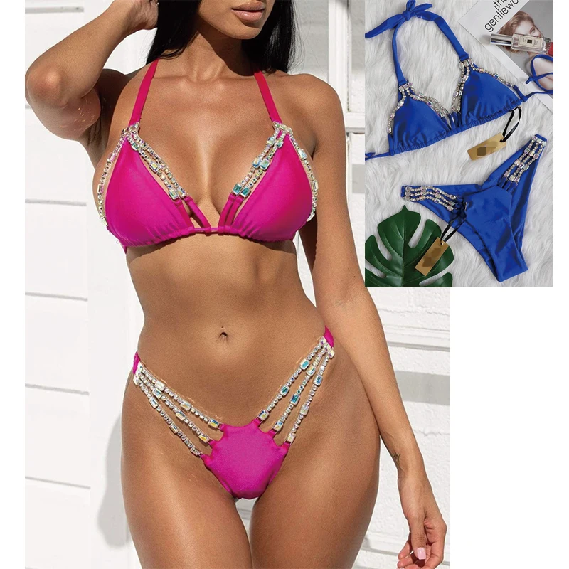 

Free shipping Open front bandage metal strap bikini top with brazilian thong bottom swimwear beachwear